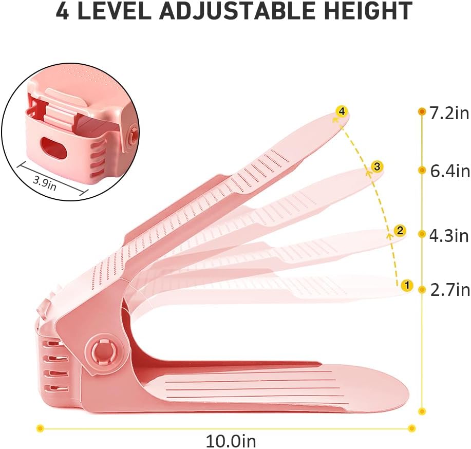 NVGSN Shoe Slots Organizer 20 Pack - Shoe Stackers, Space Savers 50%, 4 Levels Adjustable, Double Layer Holders for Closet, White