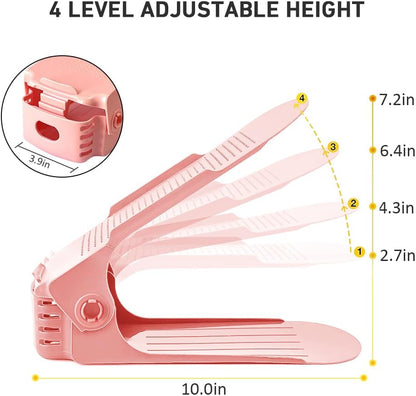 NVGSN Shoe Slots Organizer 20 Pack - Shoe Stackers, Space Savers 50%, 4 Levels Adjustable, Double Layer Holders for Closet, White