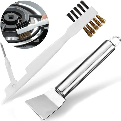 Kitchen Cleaning Scrub Brush - Deep Gas Stove Brass Wire Brushes with Stiff Bristles & Cooktop Scraper, Scrubber for Range Hood Grease Grime, Rust Cleaner for Pot Pan, Household Cleaning Tools