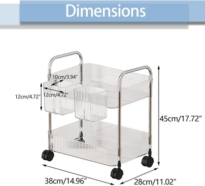 2-Tier Utility Rolling Cart Storage Sofa Side Table with Wheels, Mobile Trolley Organizer with for Office Home Kitchen Organization, Cream White
