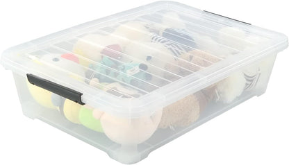 3-Pack Wheeled Plastic Under Bed Storage Box with Lids, 40 L | Under Bed Storage Bin, Secure Side Latch Lid, Built-In Rolling Wheels, Stackable Design, Perfect for Under Bed Storage