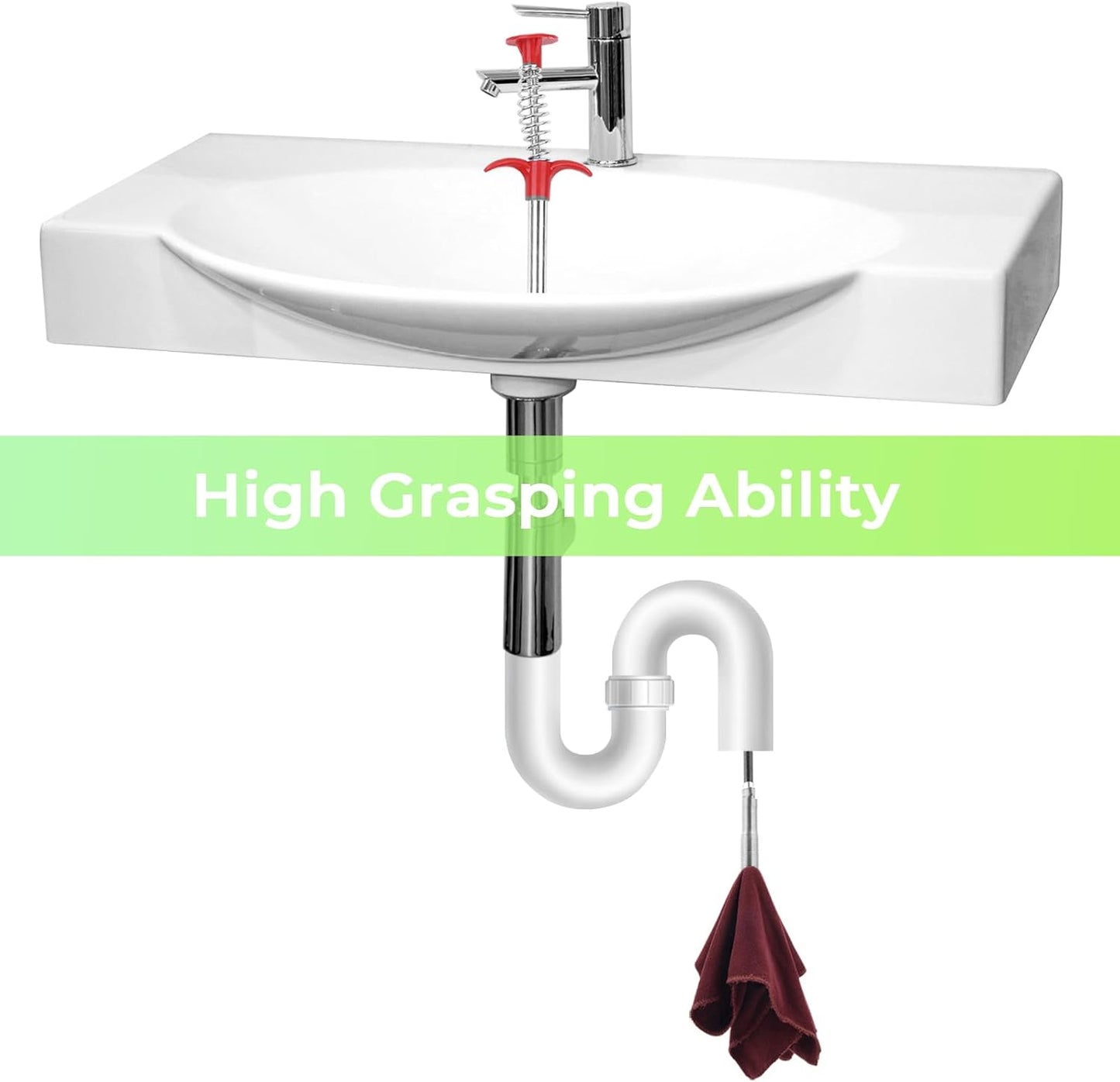 Drain Snake Auger with 4-Claw Grabber, Manual Sink Unclogger Tool, Flexible Cable for Kitchen, Bathroom Floor Drains & Pipes, Food & Hair Clog Remover (40 Inches)