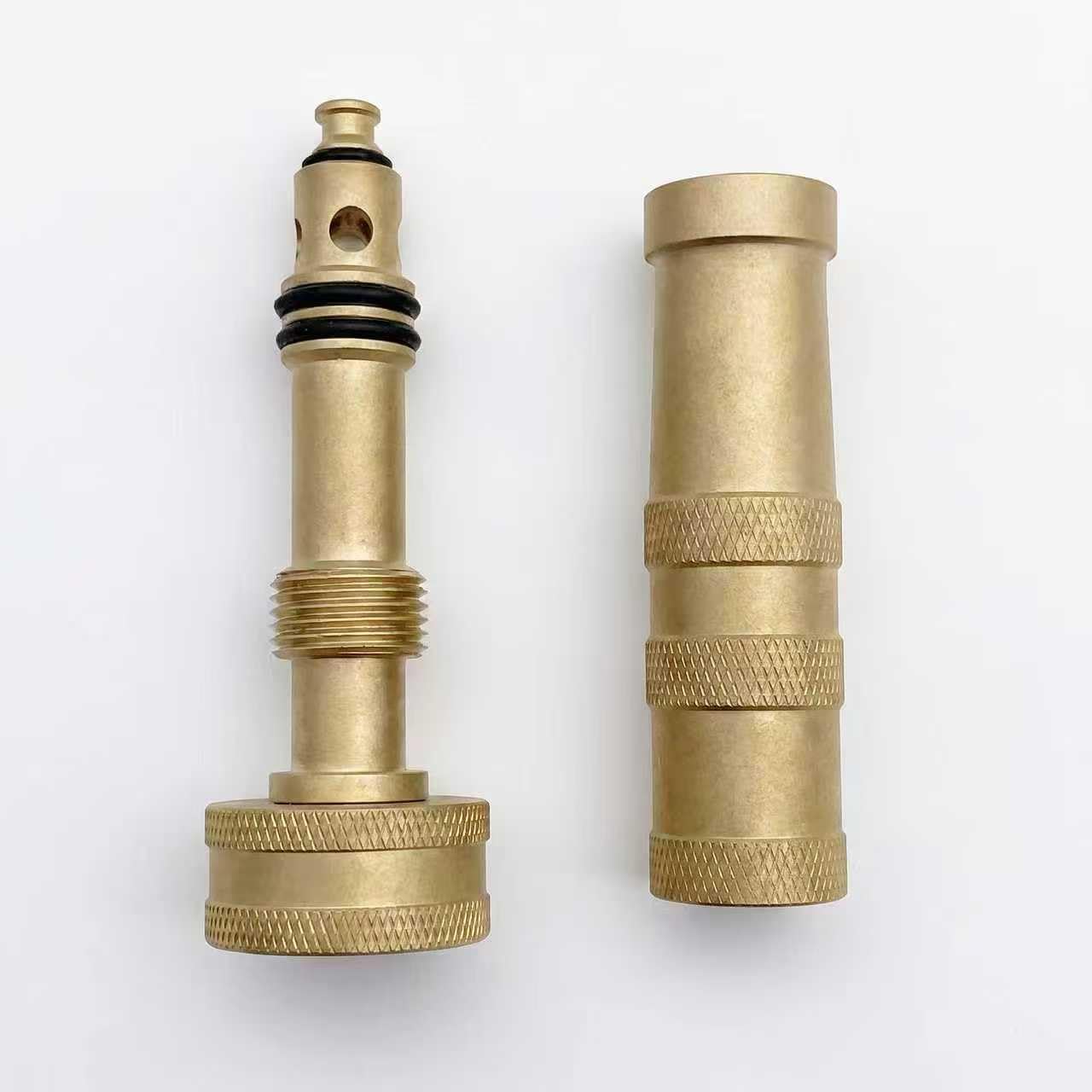 Brass Hose Nozzle, Heavy Duty, Adjustable High Pressure, 3/4" GHT | Uncoated solid brass nozzle, adjustable high-pressure spray, leak-proof, rust-proof, fits standard hose. Garden & car wash.