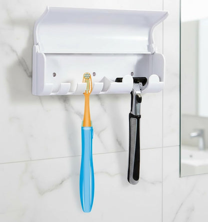 Dustproof Toothbrush Holder with Cover, Wall Mounted 5 Slots | Fits Electric Toothbrushes, Strong Peel, Stick Adhesive, Smooth Tile, Glass, Marble, Shower, RV