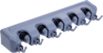 Garneck 5-slot 6-hook Wall Mount Broom Organizer Grey Abs Plastic Mop Holder Easy Install and Sturdy Friction Design
