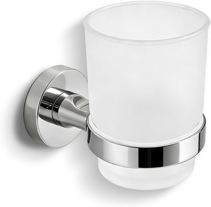 Toothbrush Holder, Wall Mounted Mouthwash Tumbler Holder with Frosted Glass Tumbler for Bathroom&Kitchen,Silver