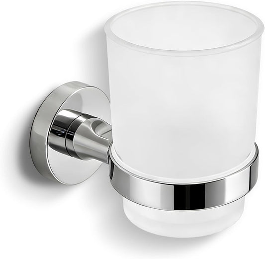 Toothbrush Holder, Wall Mounted Mouthwash Tumbler Holder with Frosted Glass Tumbler for Bathroom&Kitchen,Silver