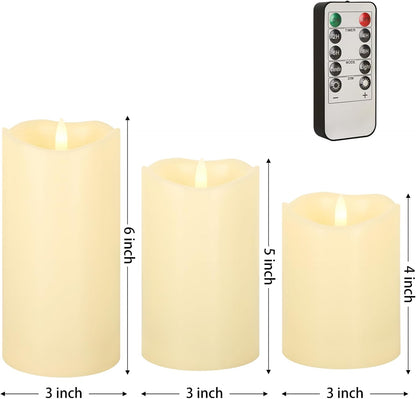 ANGELLOONG Flickering Flameless Candles, Realistic Battery Operated Candles with Remote and Timer, Set of 3 LED Candles for Room Fall Home Wedding Decor Centerpieces Table Party Valentines Decorations