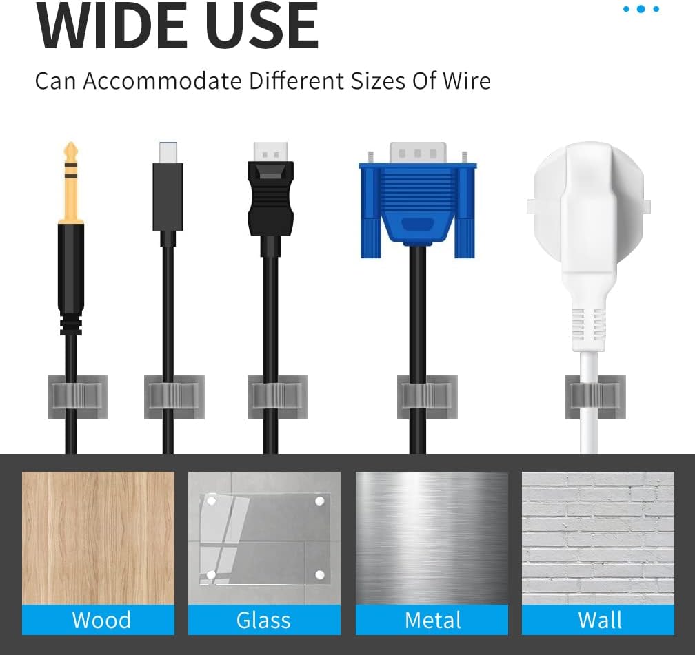Viaky 30 Pcs Black Clips Self Adhesive Backed Nylon Wire Adjustable Cable Clips Adhesive Cable Management Drop Wire Holder