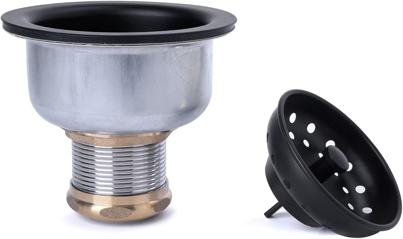 3-1/2 Deep Cup Kitchen Sink Drain Assembly, 304 Stainless Steel Construction With Fixed Post Basket and Long Extended Shank/CAS Approved and White Finish