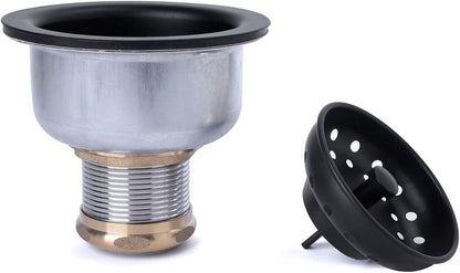 3-1/2 Deep Cup Kitchen Sink Drain Assembly, 304 Stainless Steel Construction With Fixed Post Basket and Long Extended Shank/CAS Approved and White Finish