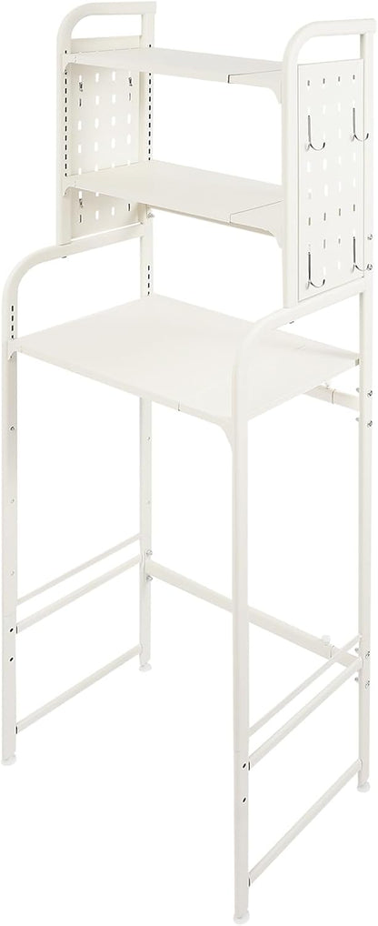 Over The Washer and Dryer Storage Shelf with Adjustable Shelf, 3 Tiers Expandable Over Toilet Storage Rack with Hooks Laundry Organizer Standing Shelf Gray for Laundry Room Bathroom