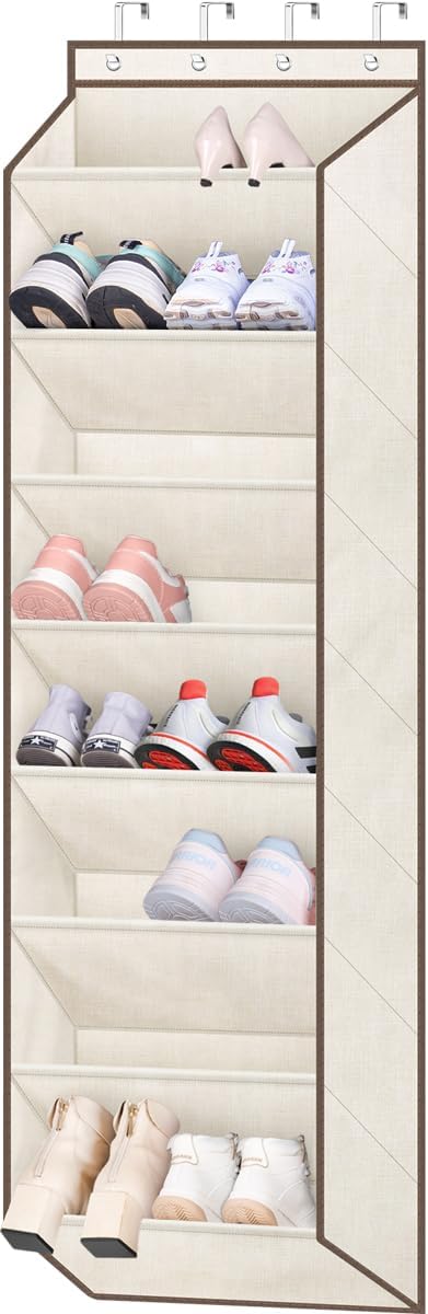 SLEEPING LAMB Over The Door Shoe Organizer for Closet with Large Deep Pockets, Narrow Shoe Rack for Door Hanging Boots Storage, Black