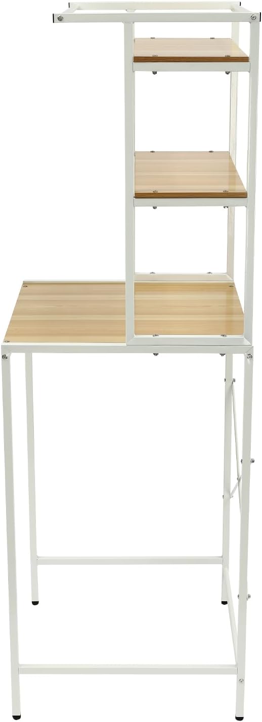 3-Tier Over Washer and Dryer Storage Shelf - Adjustable Heavy Duty Laundry Organizer with Sturdy Wooden Shelves - Space Saver for Bathroom, Balcony & Utility Room (Black+Oak)
