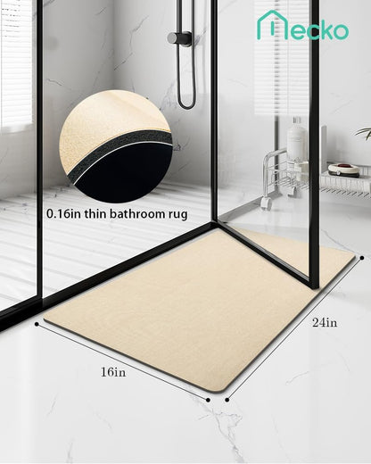 Mecko Bath Mat Rug, Rubber Non-Slip Quick Dry Absorbent Thin Bathroom Rugs Fit Under Door Bathroom Floor Mats-Shower Rug for in Front of Bathtub, Sink, Shower Room(Light Grey,16"x24")