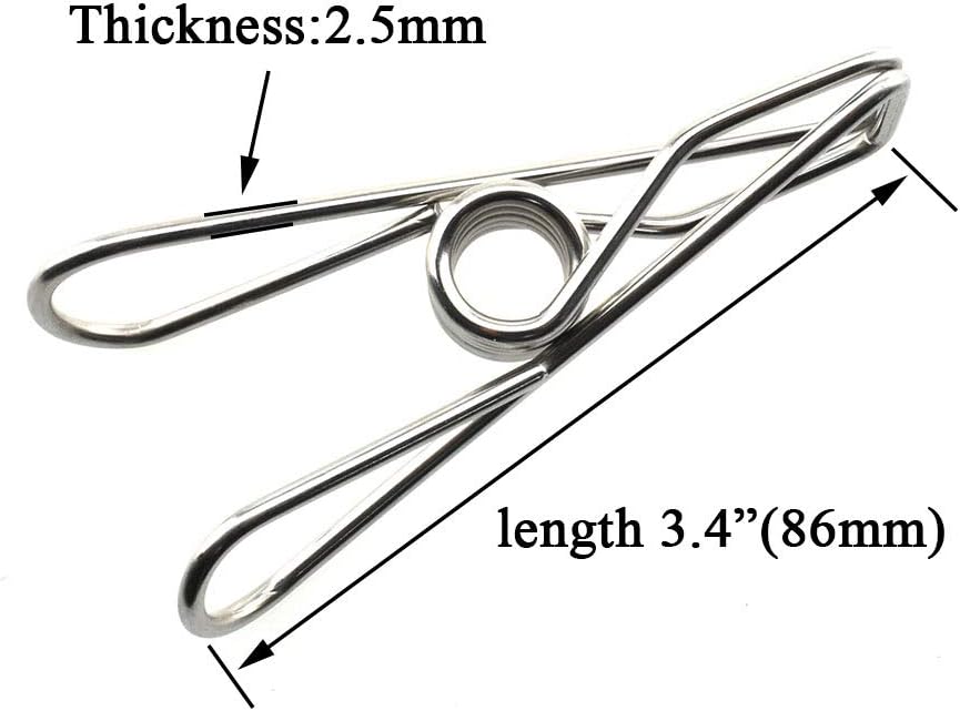 HAHIYO Clothespins Chip Clips All Metal Stainless Steel No Rust Stains Strong Grip in Heavy Wind 2 Inches 24 Pack Do Not Fall Apart Open Wide for Holding Clothes Snack Bag Clamps