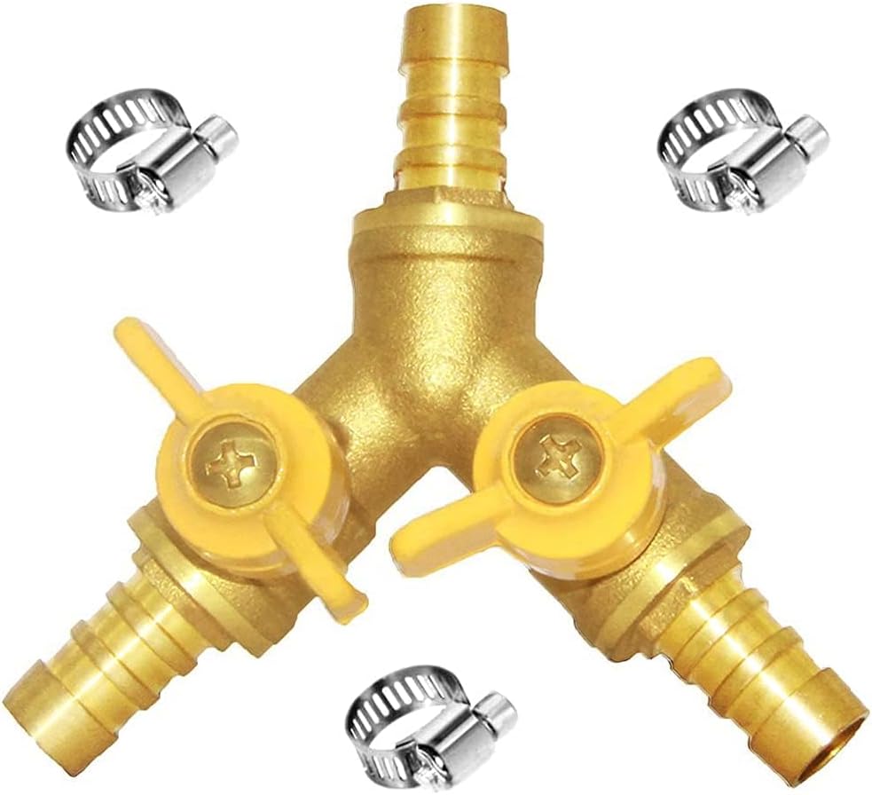 Joywayus 3/8" ID Hose Barb, Y Shaped Type 3 Way Brass Shut Off Ball Valve Fitting Large Flow Upgraded Version