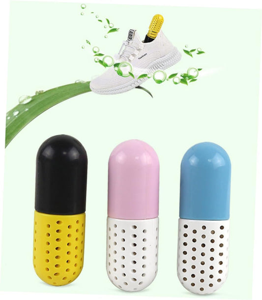 FRCOLOR 3pcs Capsule Shaped Odor Absorbers for Sneakers Leather Shoes Cute Design Breathable Drying Agent for Stinky Shoes Keeps Closet Fresh Dry Home Decor