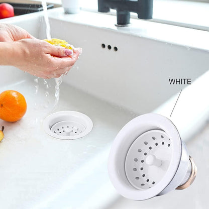 3-1/2 Deep Cup Kitchen Sink Drain Assembly, 304 Stainless Steel Construction With Fixed Post Basket and Long Extended Shank/CAS Approved and White Finish