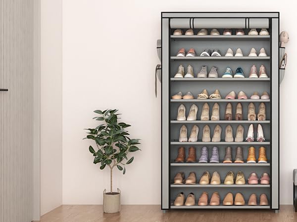 LANTEFUL Shoe Rack with Covers - 10 Tiers Tall Shoe Rack Organizer Large Capacity Shoe Shelf Storage 40 Pairs Space Saving Vertical Shoe Storage Organizer for Closet, Entryway, Dorm, Bedroom