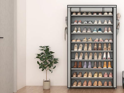 LANTEFUL Shoe Rack with Covers - 10 Tiers Tall Shoe Rack Organizer Large Capacity Shoe Shelf Storage 40 Pairs Space Saving Vertical Shoe Storage Organizer for Closet, Entryway, Dorm, Bedroom