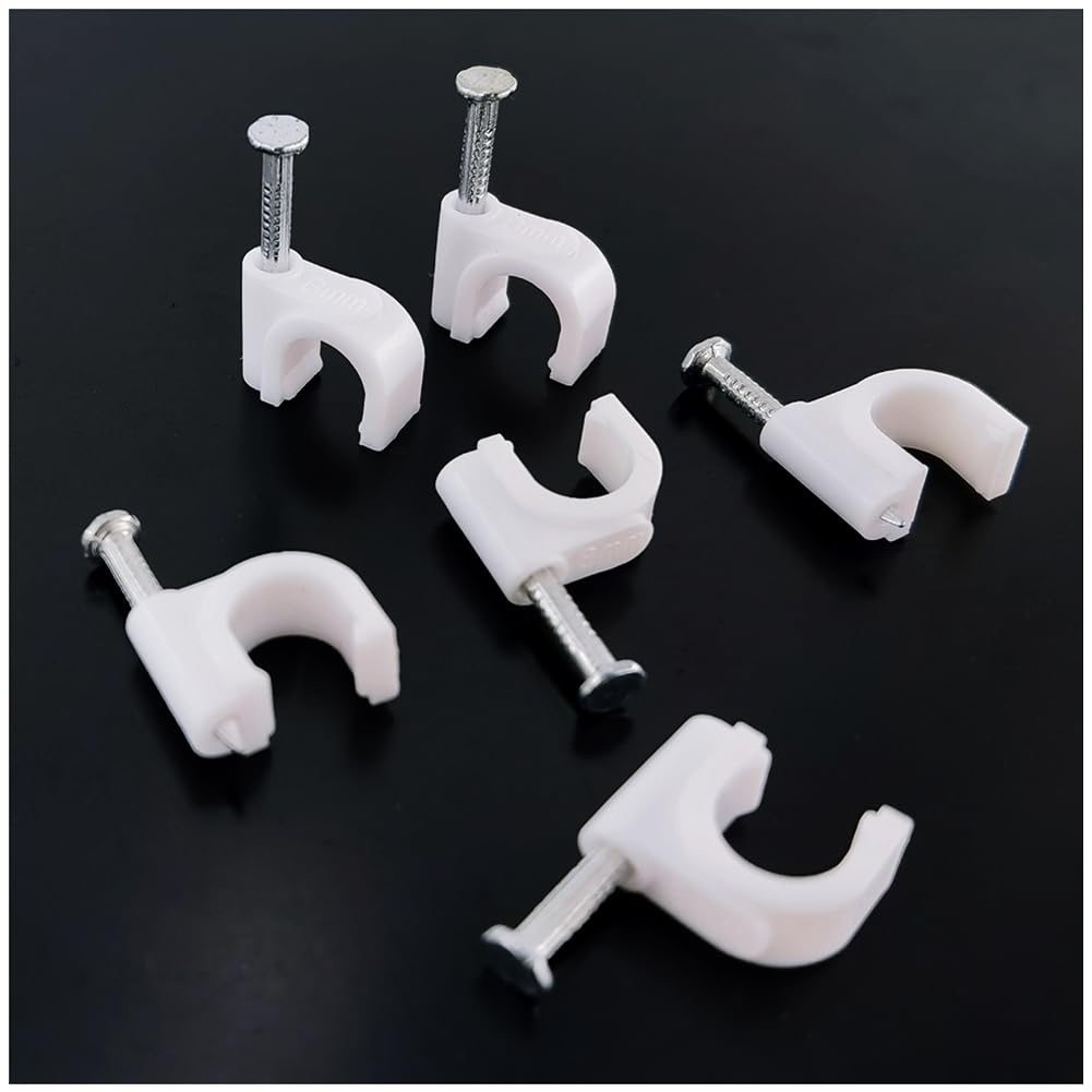 HS 7mm Ethernet Cat6 Cable Clips Clamps RG6 with Steel Nail (200 Pack) Wire Clips Black for Wall,Cord Management