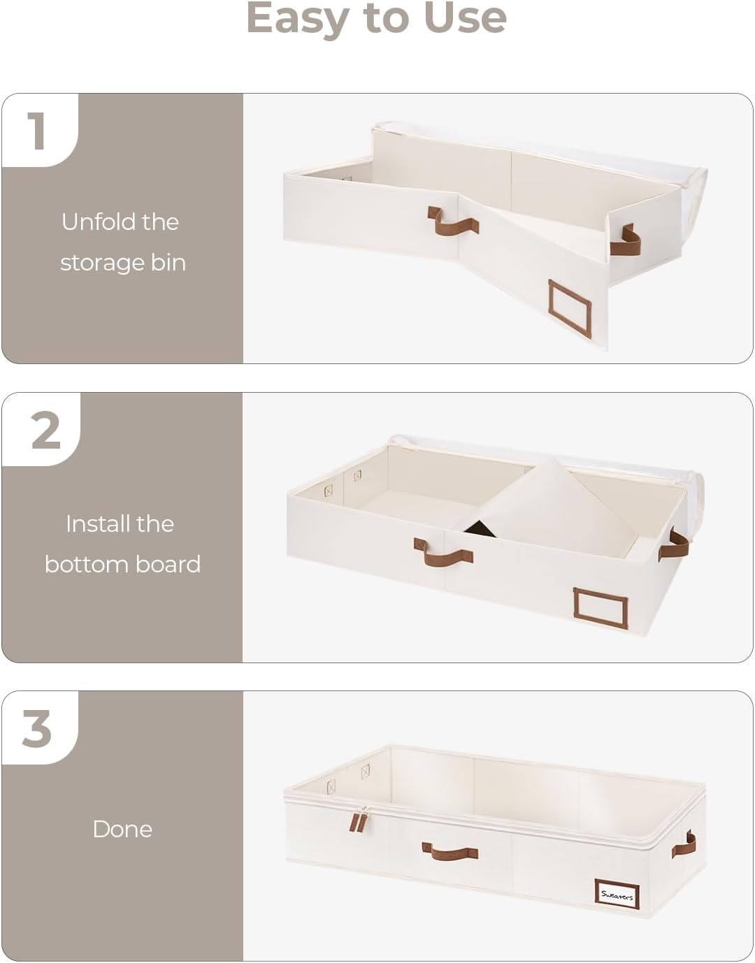 StorageWorks Large Under Bed Storage Containers with Handles and Label Holder, 2 Pack Ultra-thick Fabric Underbed Bins, Closet Organizer for Clothes, Blankets, Sweater