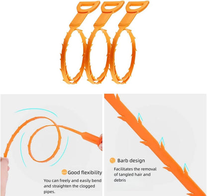 Sink Plunger with 3 Drain Clog Remover Tools – Compact Manual Plunger and Flexible Drain Snakes for Unclogging Bathroom, Kitchen, and Shower Drains