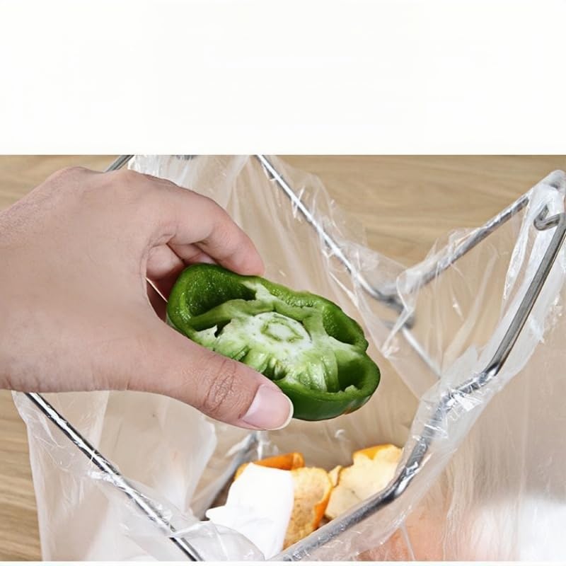 Tabletop Trash Bag Holder-Folding Stainless Steel Trash Bag Holder 11" Garbage Storage Metal Bracket for Countertop,Kitchen,Waste,Living Room,Dining Room,Bar Counter,Indoor Outdoor (Sliver)