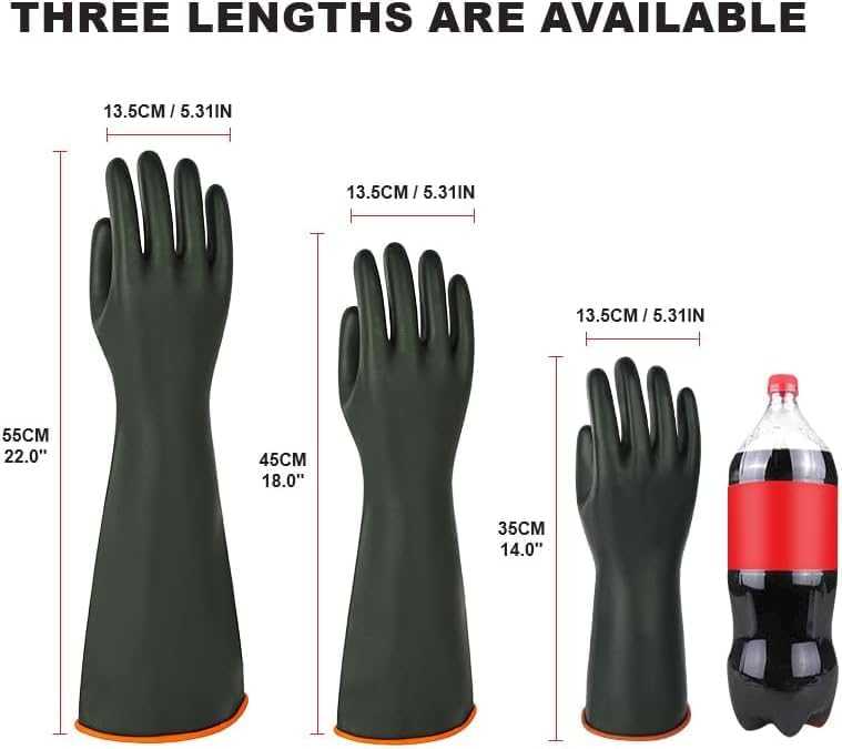 North Tower Heavy-Duty Latex Chemical Resistant Gloves - Reusable Long Rubber Dishwashing Gloves with Forearm Protection for Men - Waterproof, Industrial Safety Gear,18“，1 Pair