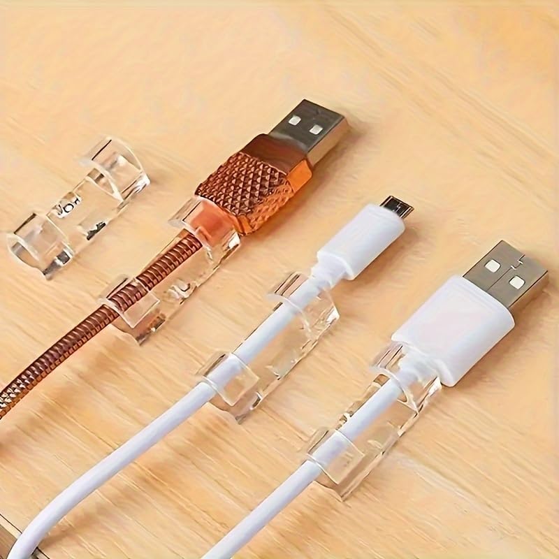40 Pack Clear Cable Clips Self Adhesive, Cord Organizer for Desk Wall, Invisible Wire Management Holder, Small Ethernet Cable Ties for Office, Home, Car, TV
