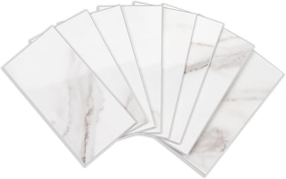 StyloVue 100 Pieces Peel and Stick Backsplash for Kitchen, 3" x 6" PVC Subway Tile, Glossy White with Dark Gray Grout, Self Adhesive Stick on Wall Tiles for Kitchen, Bathroom, Fireplace, RV