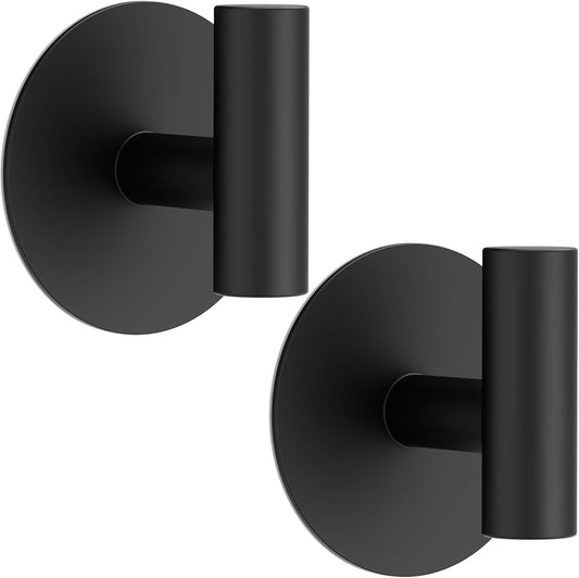 Bntuk Wall Towel Hooks, Adhesive Hooks for Coat Waterproof Shower Hooks, Sticky Hanger Hook for Hanging Coat, Clothes, Robe, Towel Hooks for Bathroom Glass Window - 2 Pack, Black