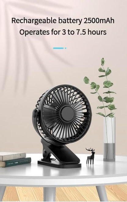 Compact USB Rechargeable Clip on Fan, 6 Inches Portable Personal Fan for Outdoors, Car Seat, Gym - Black
