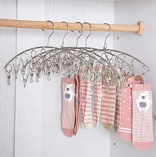 2Pcs Clothes Drying Hanger with 16 Clips, Stainless Steel Sock Air Drying Rack, Windproof Anti-Lost for All Small Laudry Item and Herbs