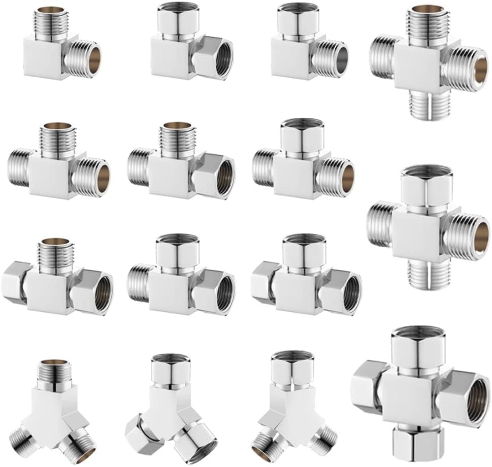 Water Diverter Fitting Adapter, Add-A-Tee G1/2" Hose Connector Adapter for Angle Valve adapter, Shower arms, Toliet Bidet Sprayer, Hose Pipe Fittings (3 Way T2)