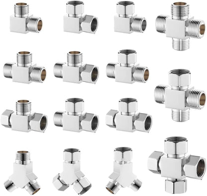 Water Diverter Fitting Adapter, Add-A-Tee G1/2" Hose Connector Adapter for Angle Valve adapter, Shower arms, Toliet Bidet Sprayer, Hose Pipe Fittings (3 Way T2)