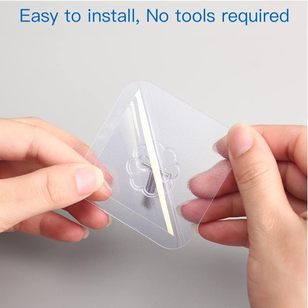 Adhesive Hooks, 24 Pack Heavy Duty Sticky Hooks, Transparent Removable Adhesive Hooks for Hanging, Wall Hooks Can be Used for Kitchen Bathroom Shower Outdoor Home Improvement, Waterproof and Rustproof