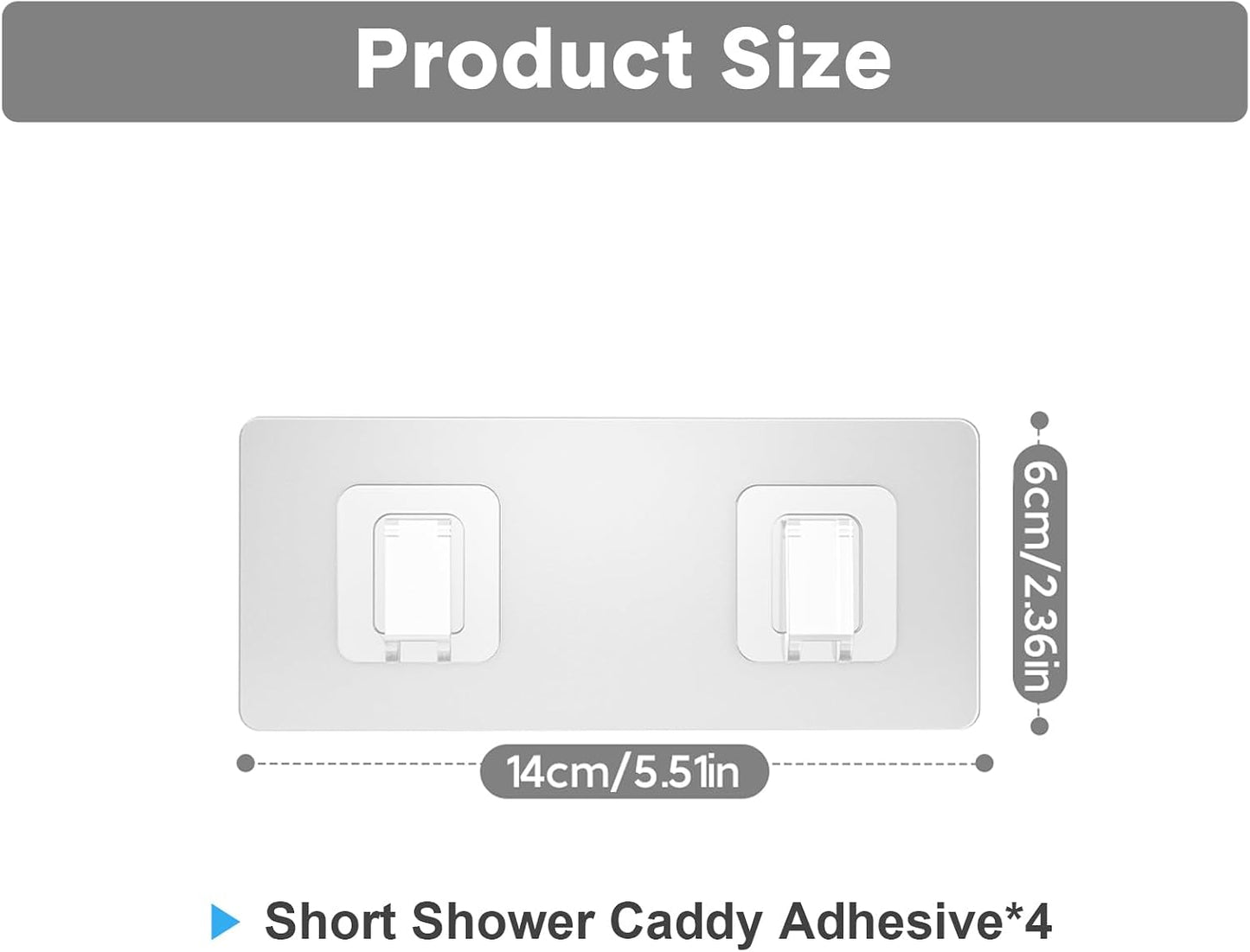 Shower Caddy Adhesive Replacement Flat, Transparent Adhesive Hooks | No Drilling, Waterproof, for Shower Caddy, Strong Bathroom Storage Shelves and Kitchen Racks (Double*8pcs + Single*4pcs)