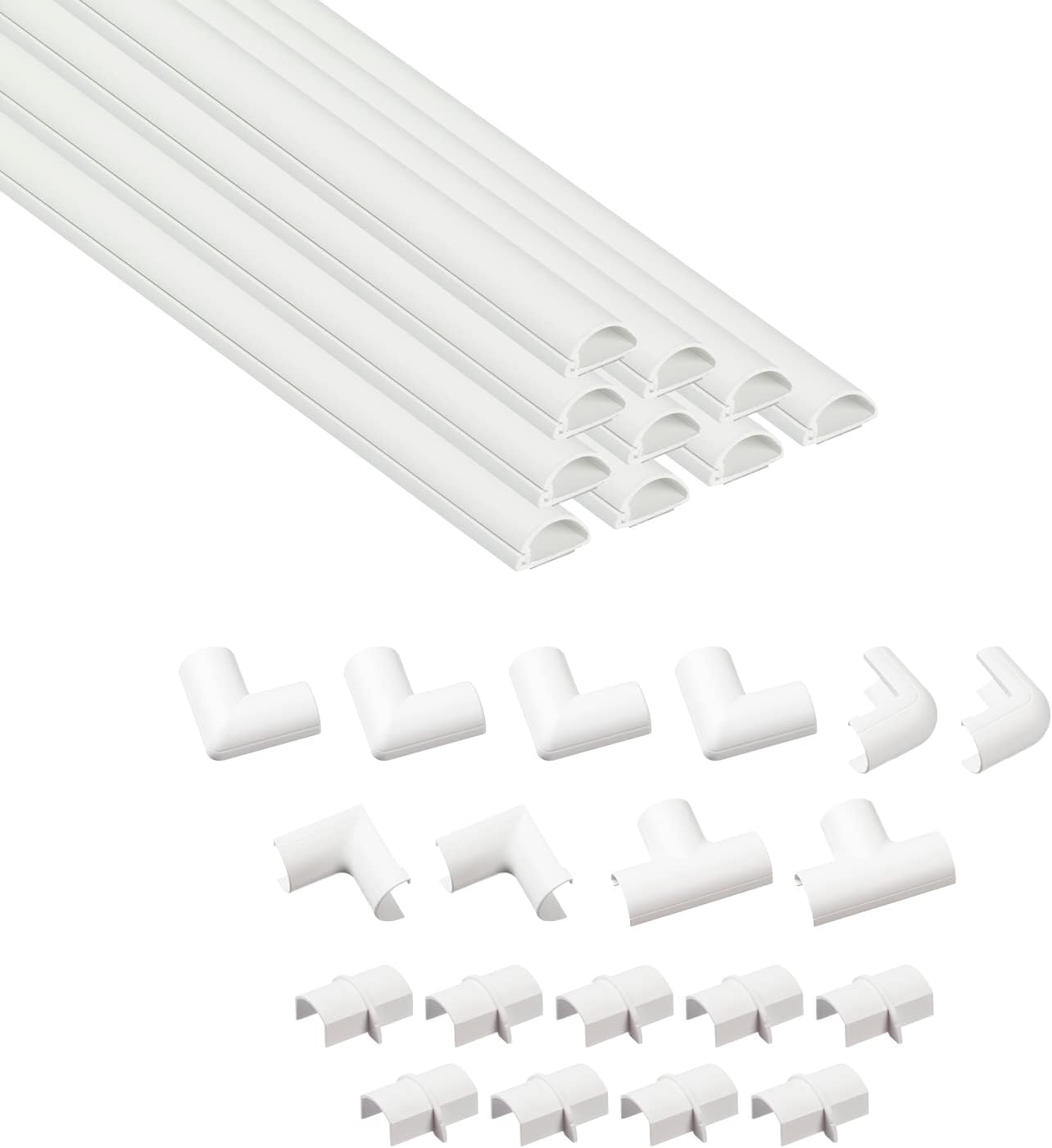 D-Line 157in Cord Cover Kit, Self-Adhesive Wire Hiders, Cable Raceway to Hide Wires on Wall, Electrical Cable Management - 10x 15.7 Lengths & 19 Accessories - 1.18" (W) x 0.59" (H) - Black
