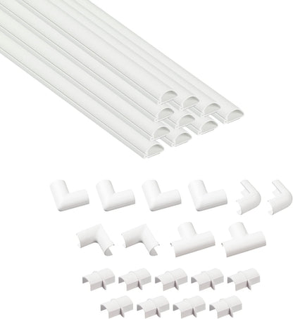 D-Line 157in Cord Cover Kit, Self-Adhesive Wire Hiders, Cable Raceway to Hide Wires on Wall, Electrical Cable Management - 10x 15.7 Lengths & 19 Accessories - 1.18" (W) x 0.59" (H) - Black