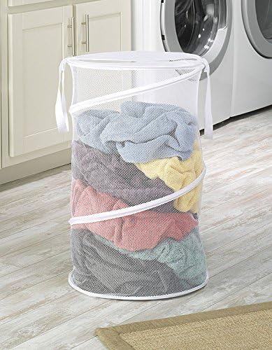 Whitmor Mesh Popup Laundry Hamper 3 Compartment Sortable Horizontal Collapsible Laundry Basket for Clothes Laundry Room Bedroom