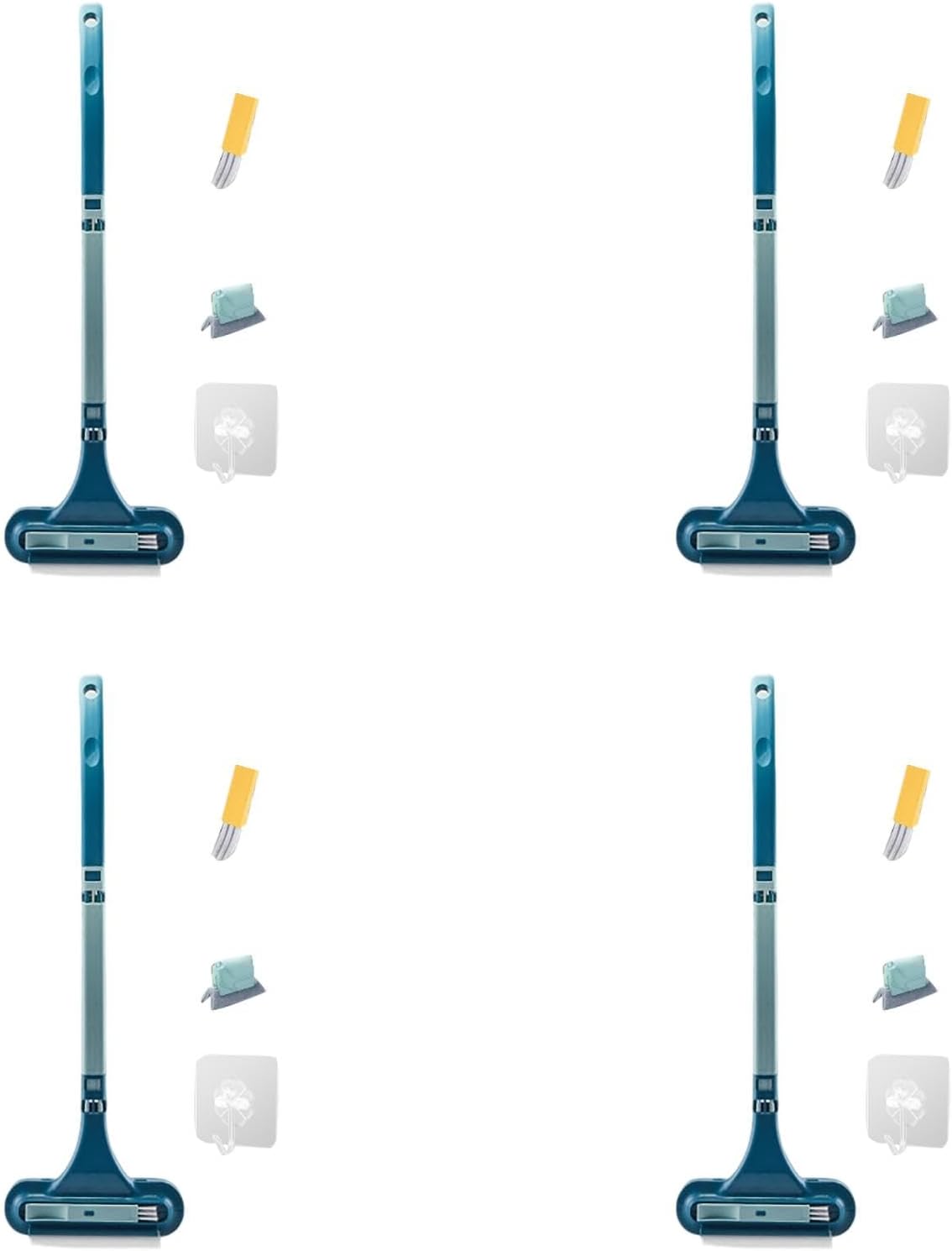 Window Screen Cleaning Brush with Long Handle, 3 in 1 Double-Sided Window Screen Cleaner, Dry＆Wet Long Handle Washable Cleaner Tool for Patio Door Screens (Blue)