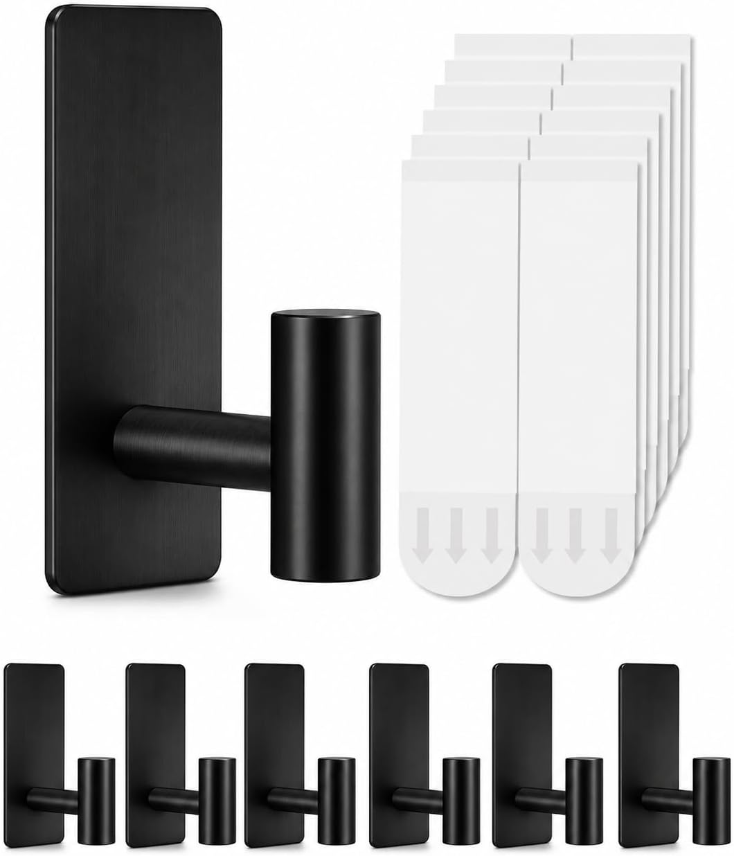 Removable Towel Hooks for Bathrooms, Heavy Duty Adhesive Hooks for Walls No Damage, Black Home Storage Hooks for Inside Shower, Sticky Hooks for Hanging Robe Coat Loofah Clothes Kitchen, 14Pcs Sus304