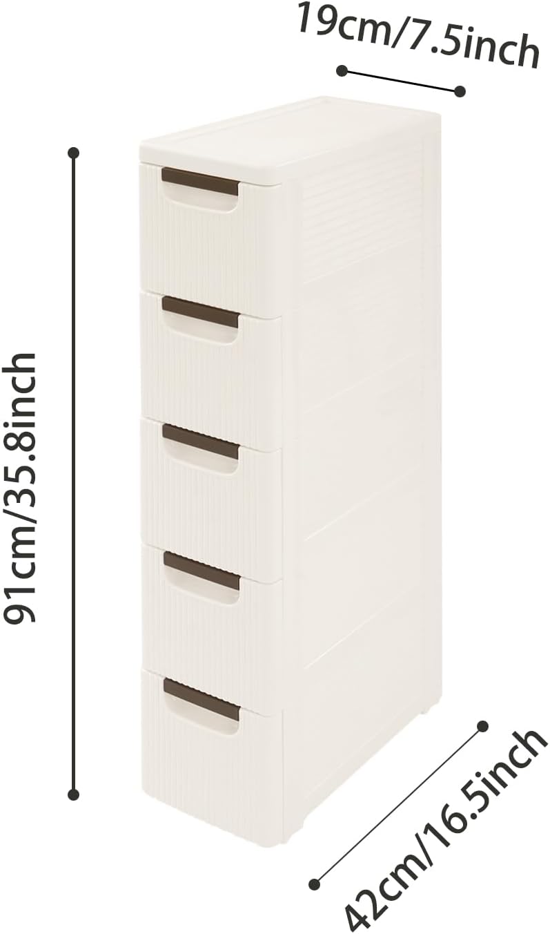 3 Drawers Slim Bathroom Storage Cabinet,Narrow Plastic Storage Cart,Rolling Dresser on Wheels for Bedroom,Living Room,Bathroom,Kitchen