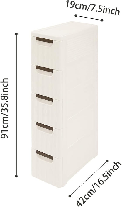 3 Drawers Slim Bathroom Storage Cabinet,Narrow Plastic Storage Cart,Rolling Dresser on Wheels for Bedroom,Living Room,Bathroom,Kitchen