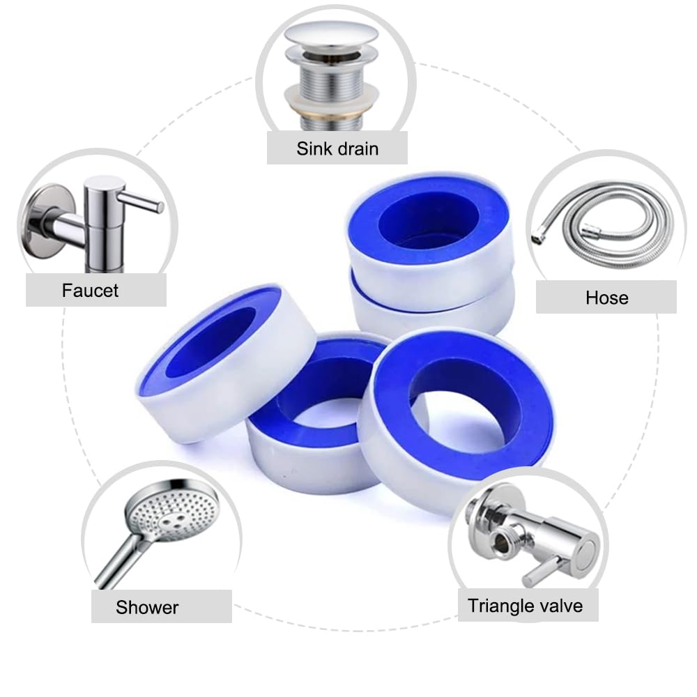 SKYPRO 10 Rolls Thread Seal Tapes, 1/2 PTFE Pipe Sealant Tape Industrial Thread Sealants Plumbers Thread Tape for Leak Water, Plumbers, Plumbing, Airs Head, Thread Pipe(1/2" x394", White)