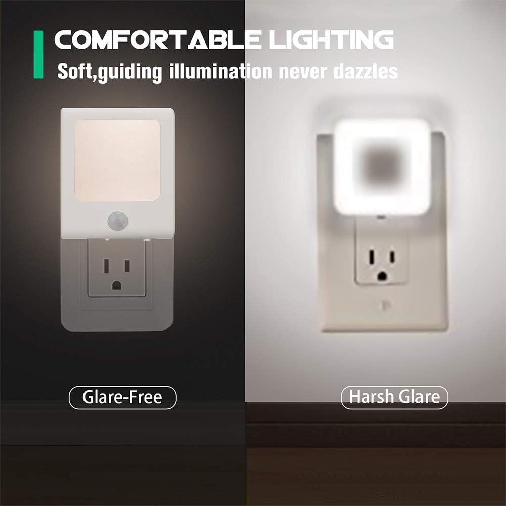 [3Pack] Vintar Motion Sensor Dimmable LED Night Light, Plug-in Nightlight with Auto Dusk to Dawn Sensor, Adjustable Brightness Warm White Lights for Hallway, Kids Room, Kitchen, Stairway, Bathroom