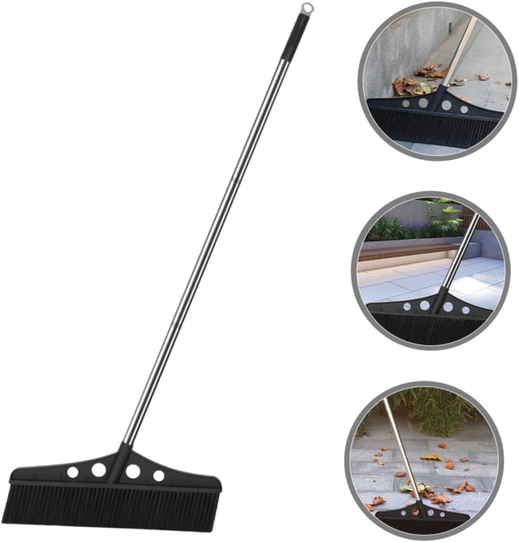 Wide Broom Handle Heavy Duty Outdoor Scrub Brush for Garden Cleaning Detachable Stainless Steel Sweeper for Patios Decks and Courtyards