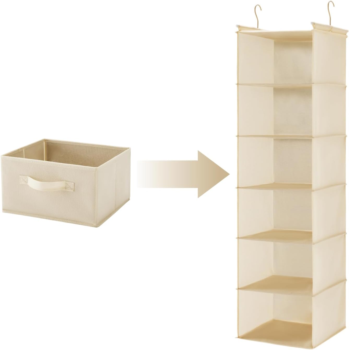 MAX Houser 6 Tier Shelf Hanging Closet Organizer, Closet Hanging Shelf with 2 Sturdy Hooks for Storage, Foldable (Grey)